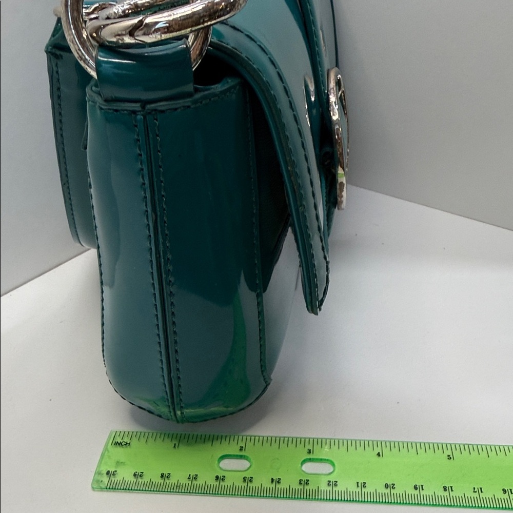 Ann Taylor Patent Teal Shoulder Bag with Buckle - Picture 8 of 15